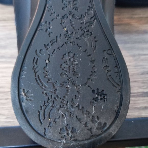 Dr. Scholl's Betcha sandal  black leather top tan bottom women's size 5 - Picture 9 of 12